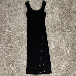Guess Ribbed Black Asymmetrical Snap Detail Sleeveless bodycon Tank Dress sz XS